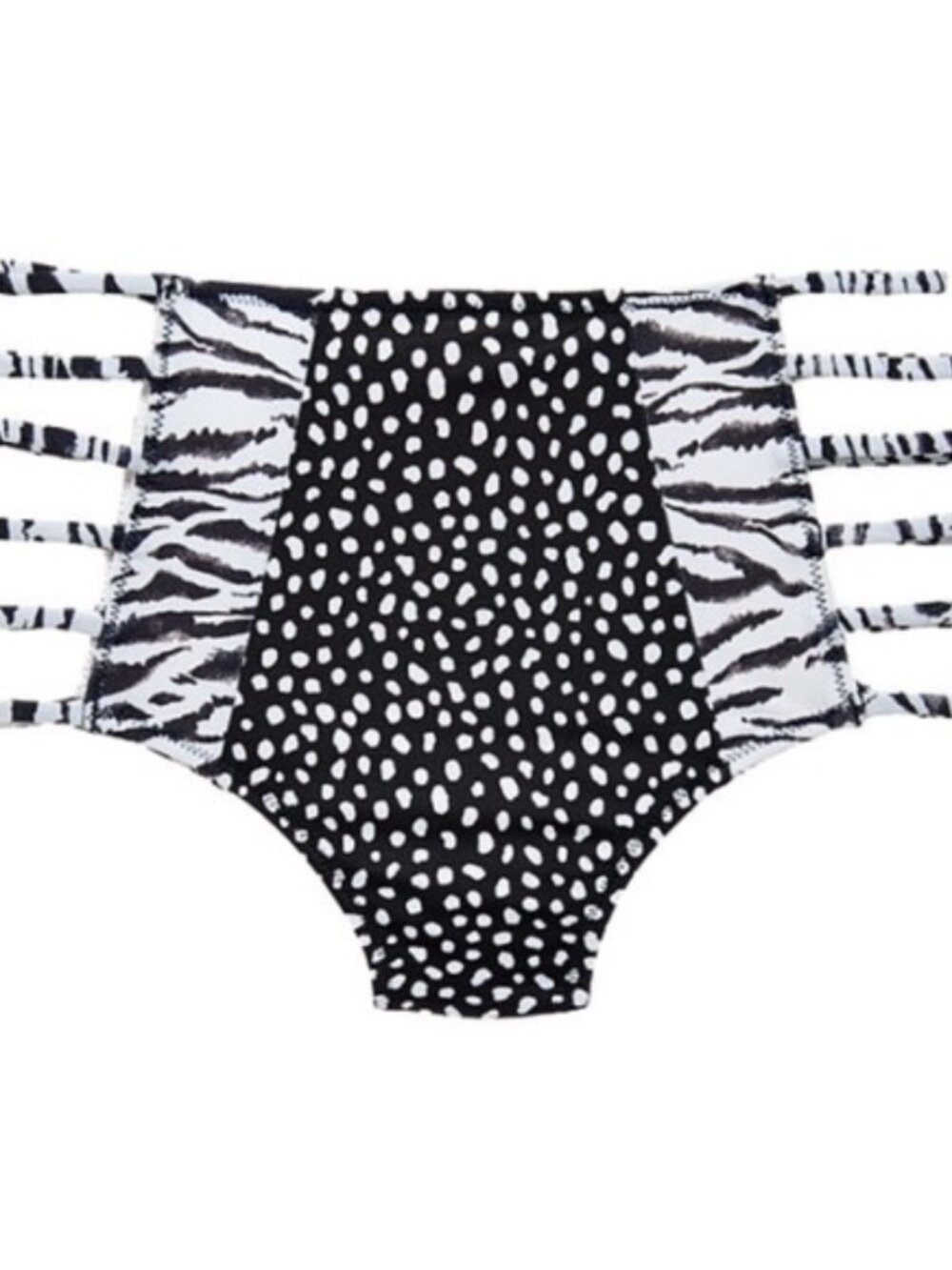 The Strappy High-Waist Cheeky Bikini Bottom Zebra Pebble Dot Black White NWT